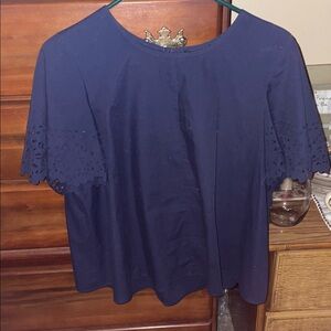 J. Crew Navy Eyelet Flutter Sleeve Top